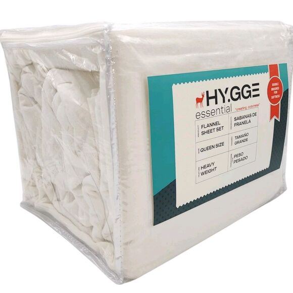 HYGGE Essential Heavy Weight Cotton Flannel‎ Sheet Set Queen Size 4pc Ivory